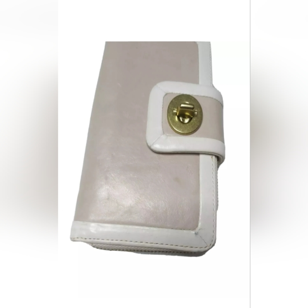 Vintage Coach Continental Zip Round Leather Wallet Organizer Almond & Beige - Picture 5 of 8